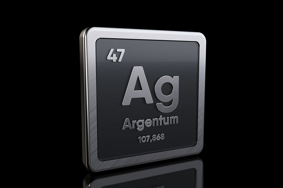 Silver Ag, element symbol from periodic table series. 3D rendering isolated on black background